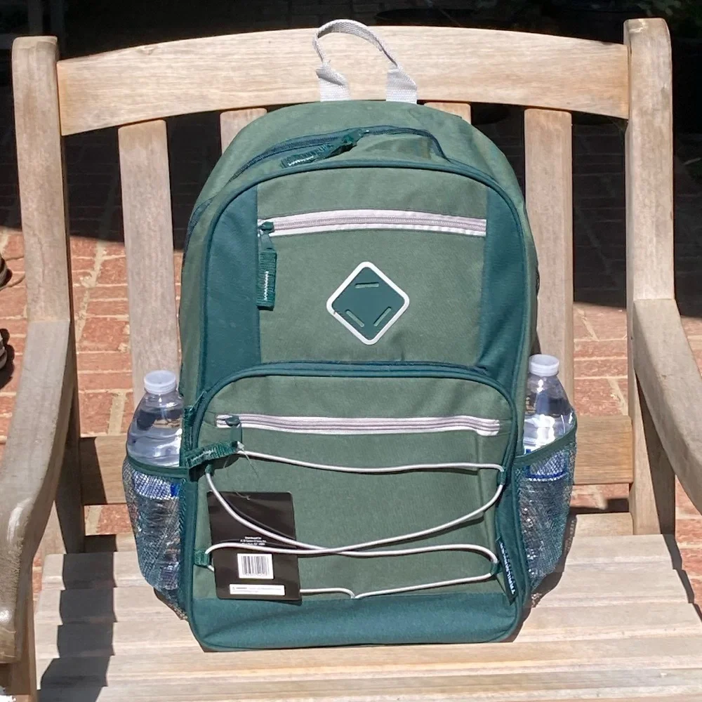 Green Backpack with Gray Trim Side Pockets New